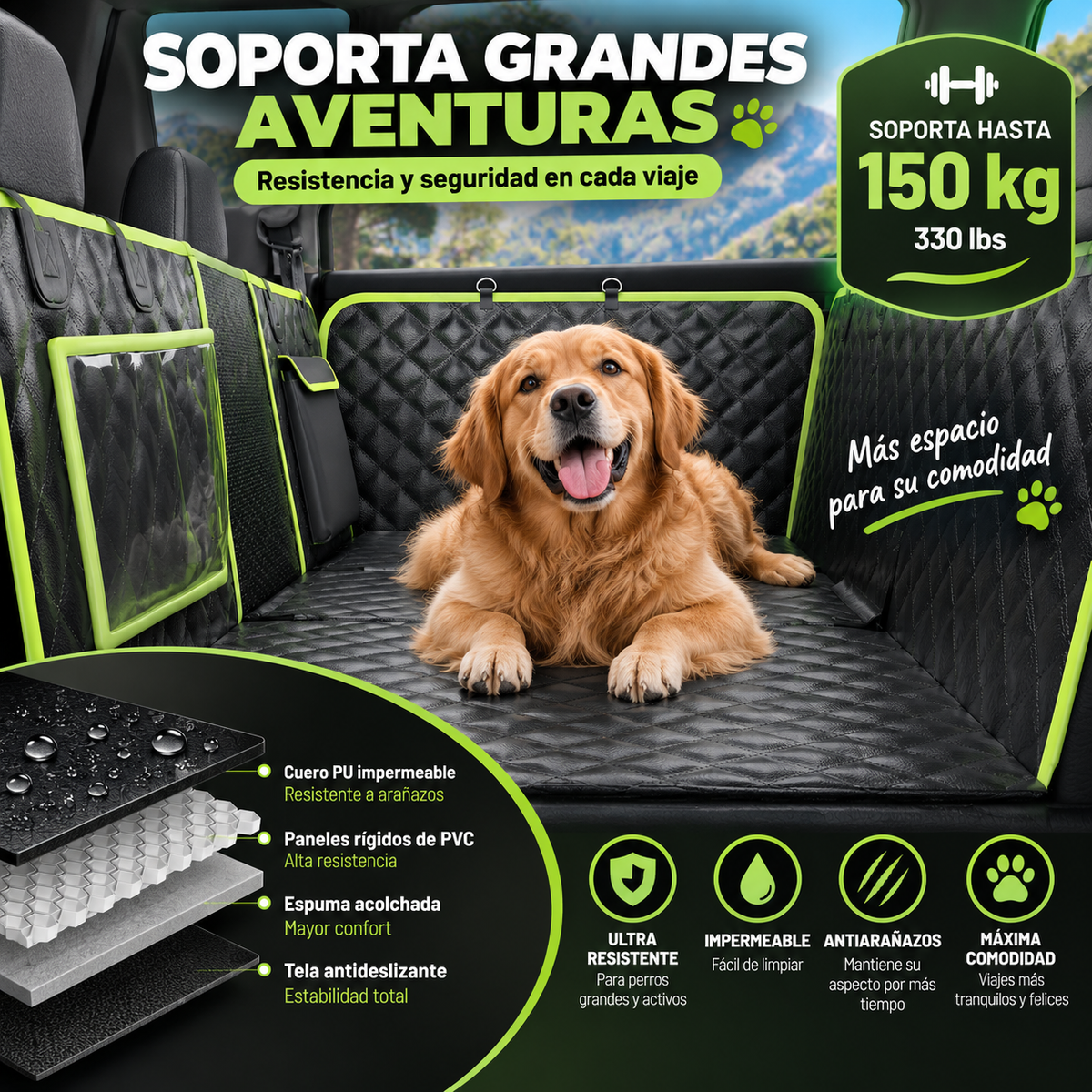 Extensor rígido plegable para asiento trasero y perro