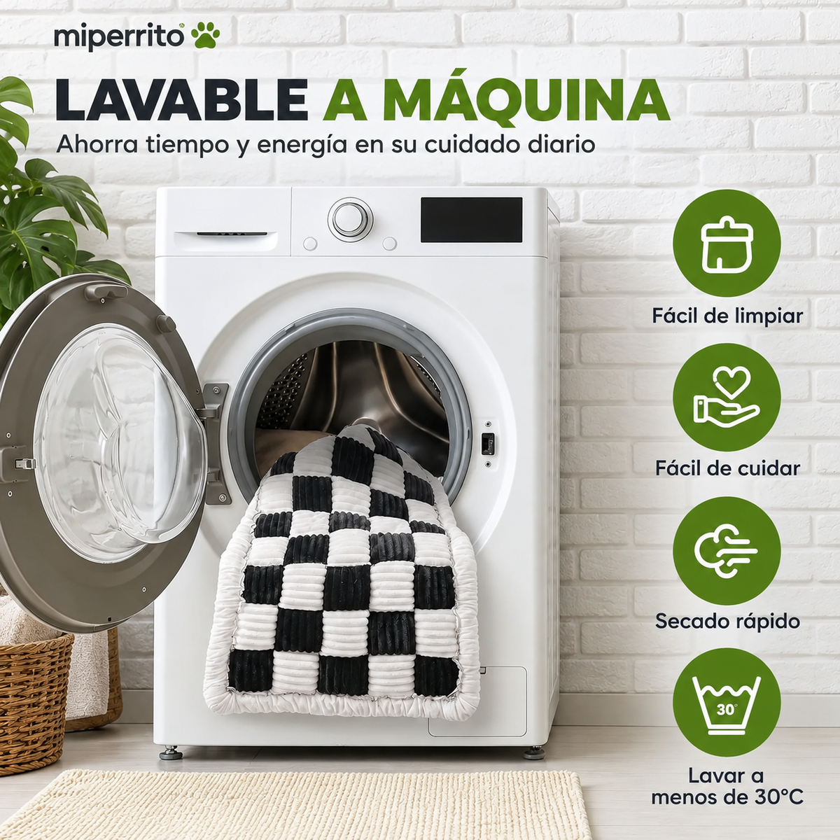 Detalle del tejido y acolchado de la cama para perro