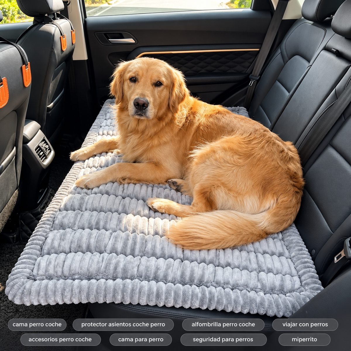 Cama antideslizante para perro en el asiento trasero del coche